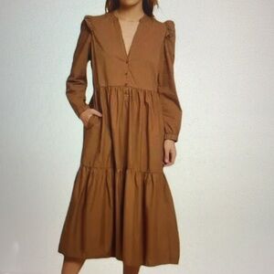 Nation LTD Dalia brown tiered midi dress sz S